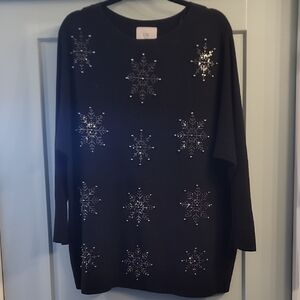 Liv Milano Black Long Sleeve Snowflake Dressy Sweater